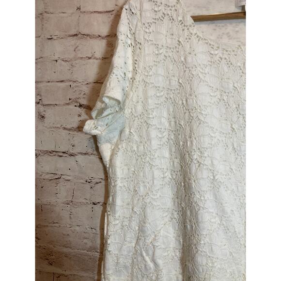 Charter Club Top Womens 3X White All Over Lace Short Sleeve Plus Stretch Cottage - Picture 13 of 13